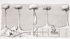 De manier om eekhoorns op de grond in het bos te vangen, naar een miniatuur in het 15e-eeuwse manuscript van Phoebus, uit 